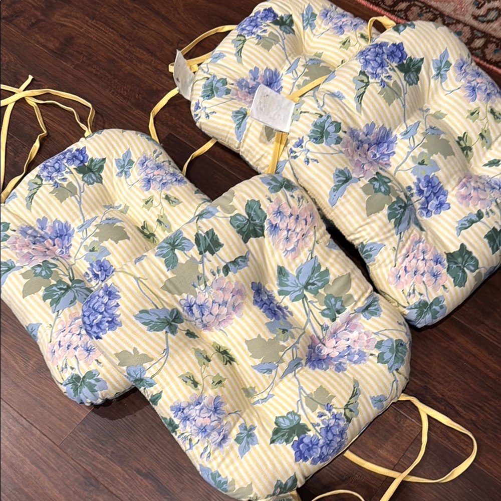 Floral Chair Cushions with Yellow Stripes